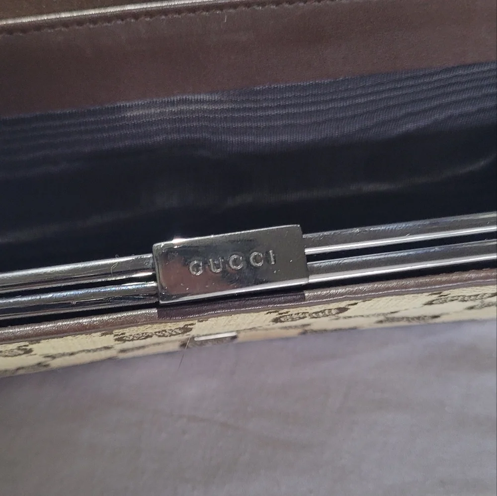 Gucci Brown Tan Wallet Card Holder Twist Lock Clutch Vintage Graphic Web Print - Picture 14 of 14